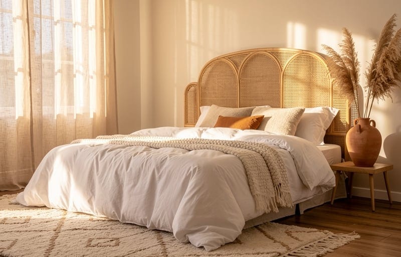 Le cannage et le rotin pour une chambre bohème assumée